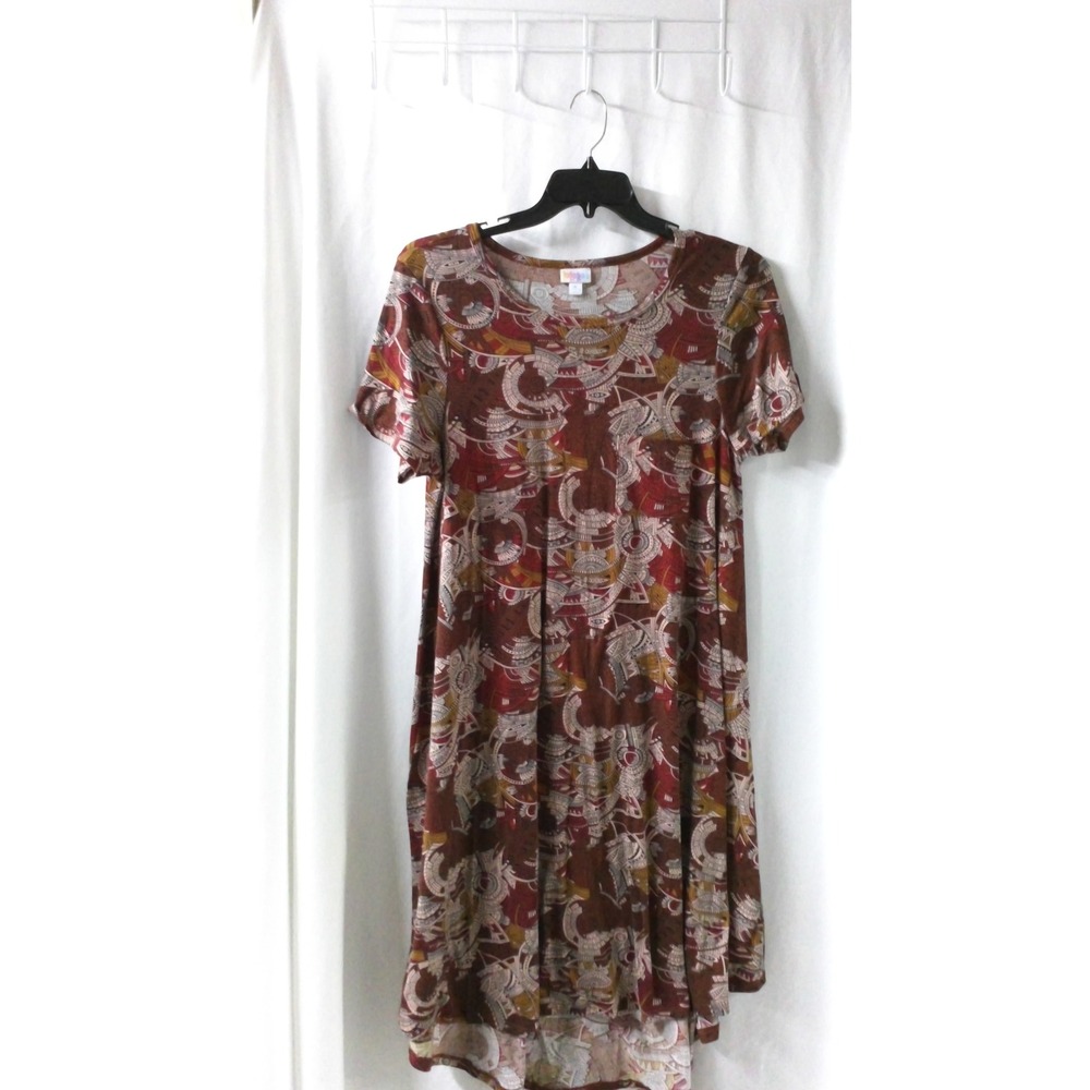 LuLaRoe Women's XL Brown Multi Pattern Short Sleeved Dress‎
